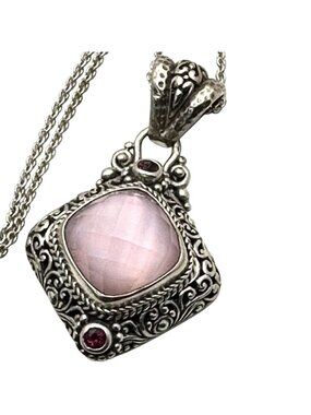 Sarda Pink & Red Gemstone Sterling Silver Pendant Necklace 16 Grams 17 Inch Chai